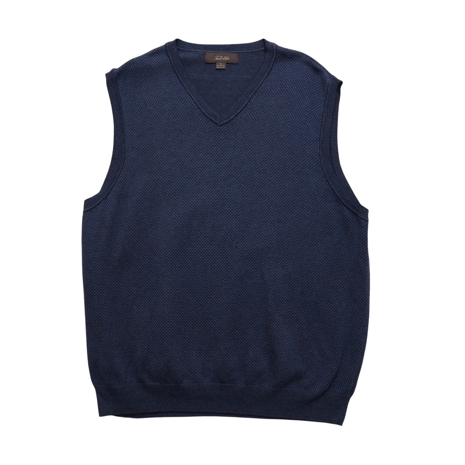 Tasso Elba Mens XL Blue Cotton Sweater Vest V Neck Preppy Knit Vest