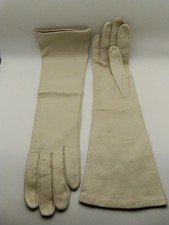 Van Raalte Cream Suede  Silk Lined Gloves Vtg W/ Orig Bag 15" Long