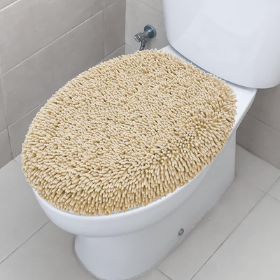 TREETONE Shaggy Chenille Bathroom Toilet Lid Cover, Ultra Soft Plush Seat Covers