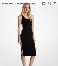 Michael Kors Stretch Knit Logo Tape Midi Dress