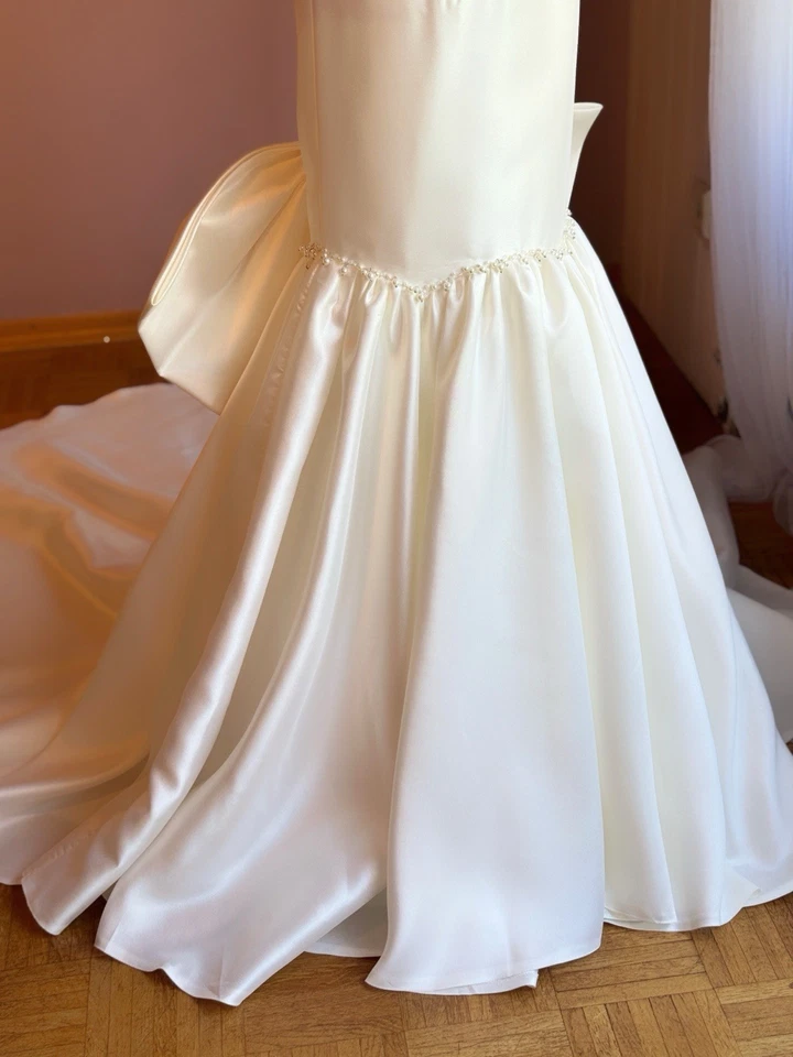 Meerjungfrau Brautkleid mit Trägern - Elfenbein mit Perlen & Schleppe Mikado - Bild 4 von 4