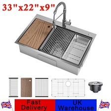 33x22x9 Inch Stainless Steel Drop-in Kitchen Single Bowl Sink w/Pull-Down Faucet