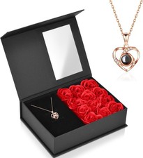 Preserved Real Rose with Heart I Love You Necklace, Eternal Flowers Rose Birthda