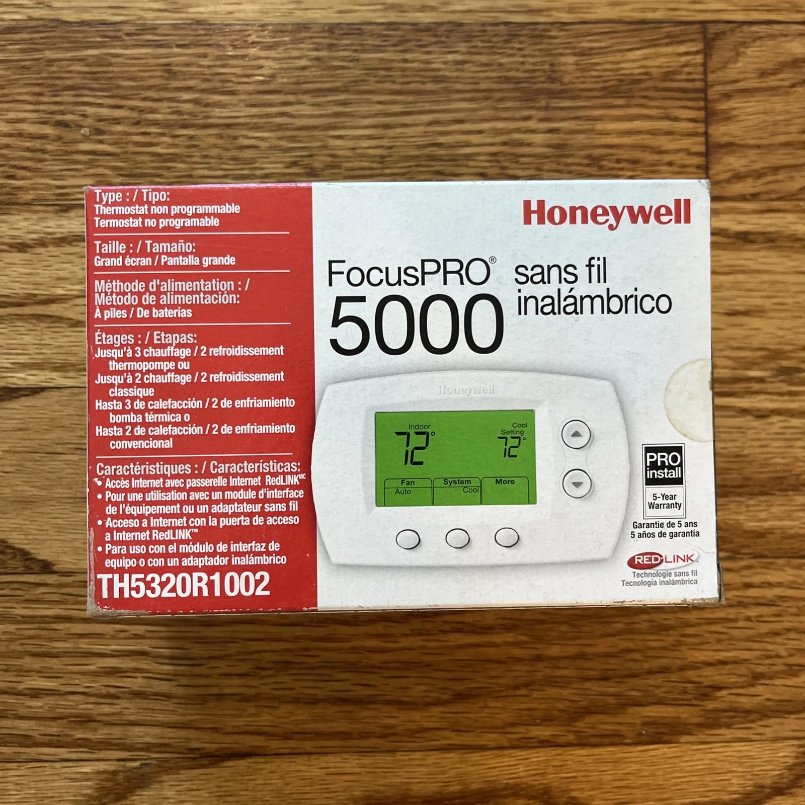 Honeywell TH5320R1002 FocusPRO 5000 Non-Programmable Thermostat, 2H/2C