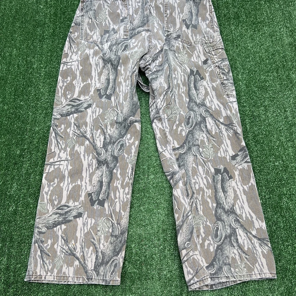 Mono baberos vintage de corteza de roble musgo para hombre 33x29" camuflaje sin forro EE. UU. AÑOS 90 Foto 3 de 4