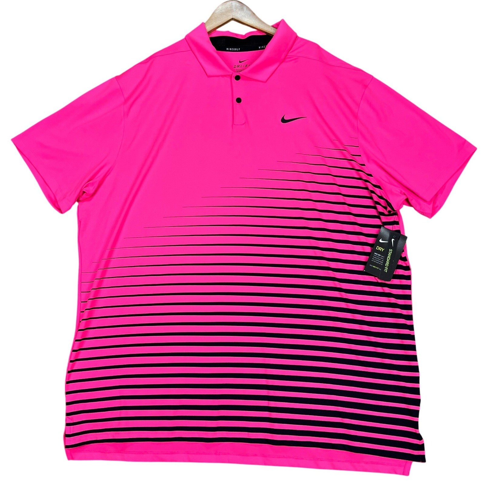 Polo Shirt Men Xxl Pink Black Striped Dri-fit Short Sleeve New