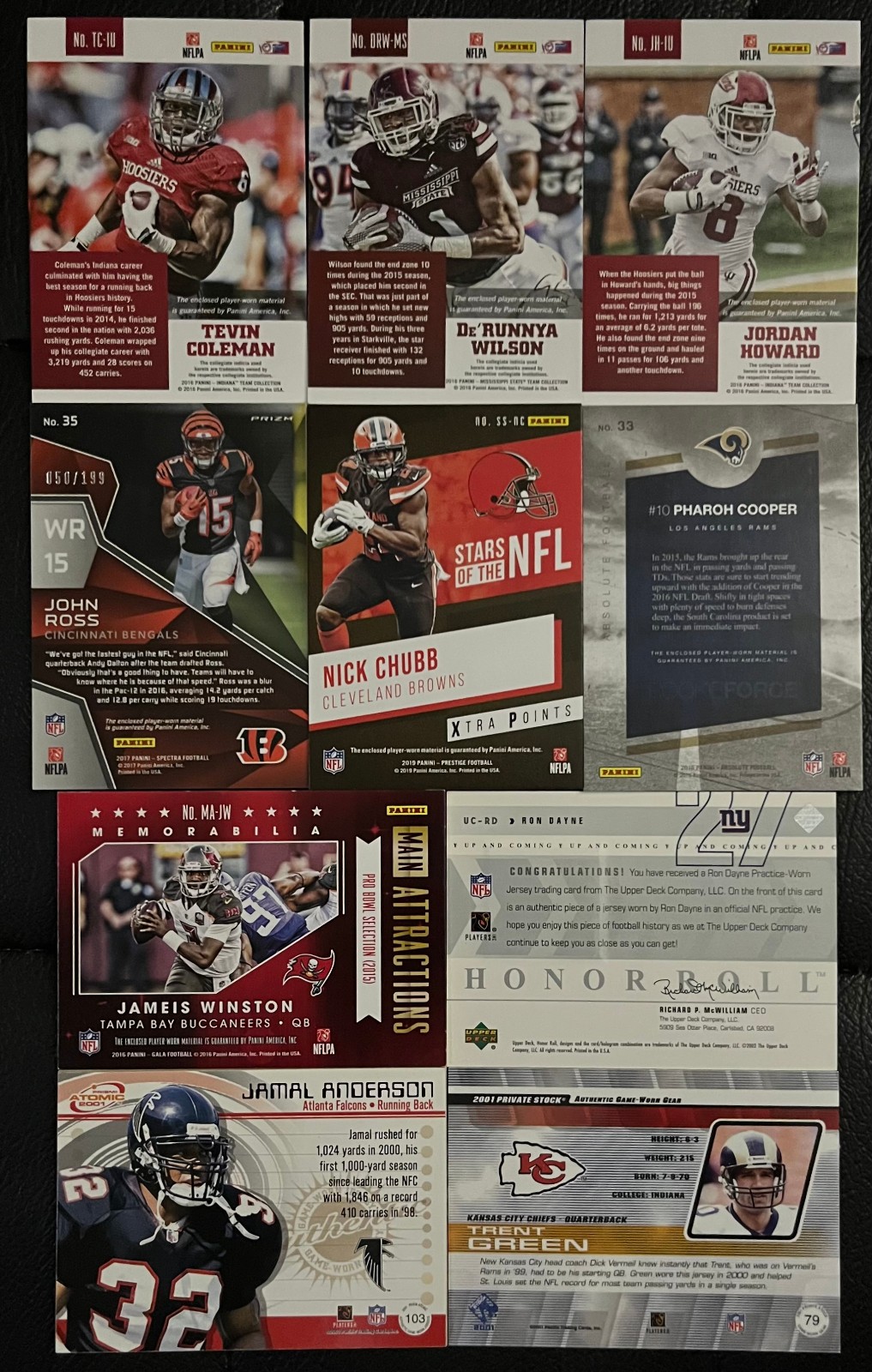 (Lot of 10) 10-Card Football Game Used Jersey Relic Lot Jamal Anderson Winston + view 2