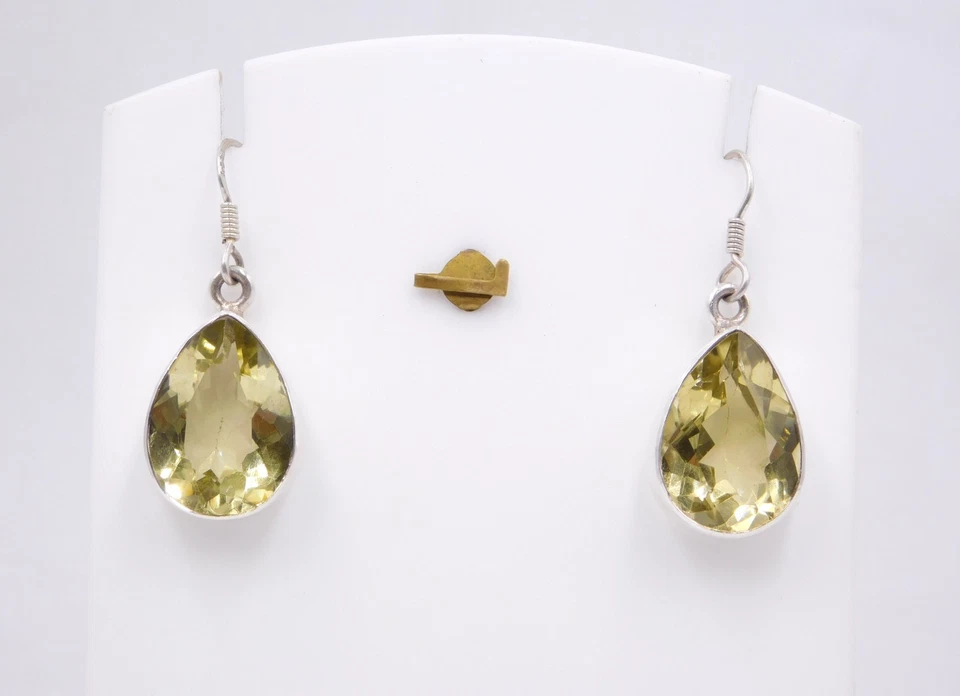Pendiente de piedras preciosas de corte de cuarzo limón natural de plata de ley 925 de 10 Gm tamaño 1,25" Foto 2 de 4
