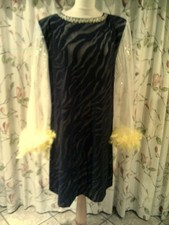 Drag Queen Black/gold SHORT Dress with yellow feathers   size:16/18