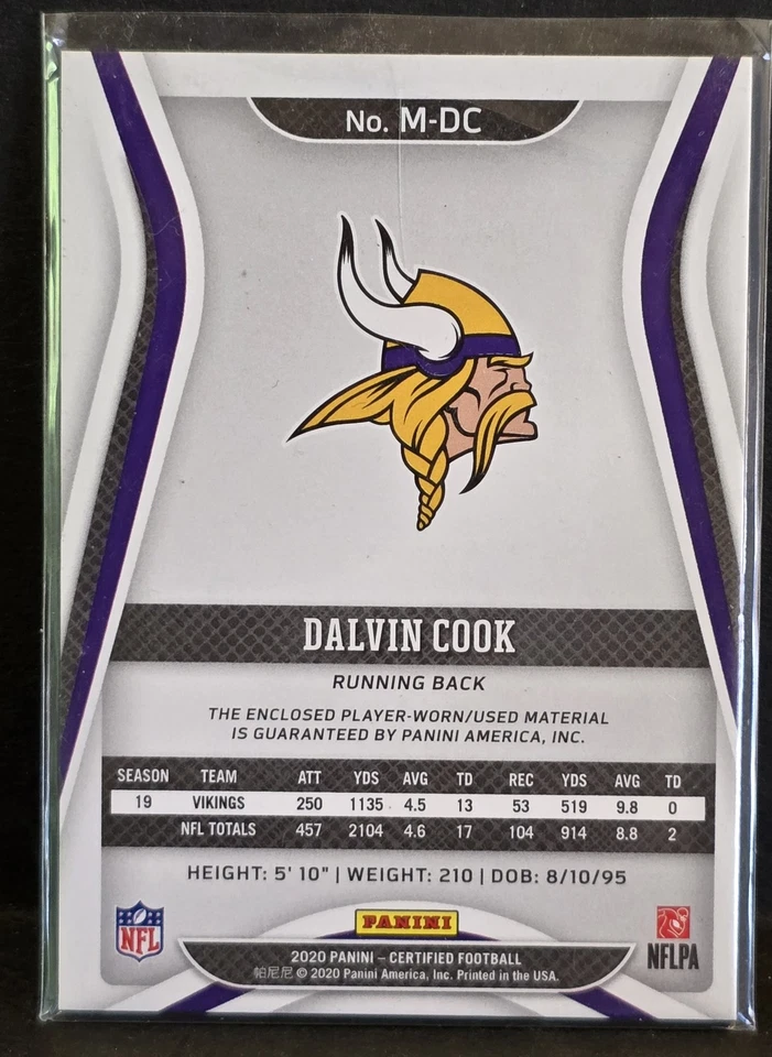 2020 Panini Certified #M-DC Dalvin Cook MEM SN 076/299 - Image 2 of 2