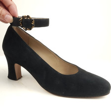 Vintage 80s LAURA ASHLEY 1940s Style Ankle Strap Black Suede Heels Shoes 37