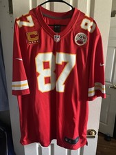 Travis Kelce #87 Kansas City Chiefs GOLD Captain Jersey Red NIKE ON FIELD XL