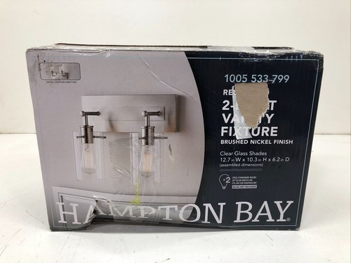 Hampton Bay Regan 12.75 in. 2-Light Brushed Nickel Vanity Light with Clear Glass