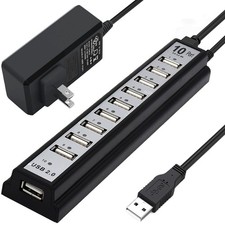 Powered USB Hub 2.0, VIENON 10-Port Extender 10-Port, Black