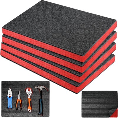 Outus 4 Pcs Cuttable Polyurethane Foam Pads 16 x 12 x 1 Inch, Red, Black 