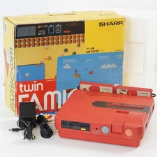TWIN FAMICOM Console Boxed AN-500R Red Tested System New Rubber Belt 545656