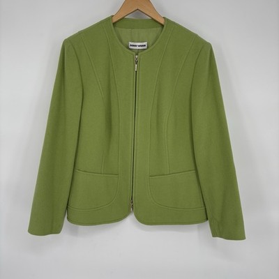 Gerry Weber Womens Wool Blend Full Zip Jacket 12 Apple Green Classic Preppy