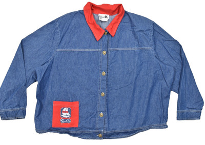Copa Cabana VTG Denim Jacket Women's 3X Made in USA Red Trim Nautical Sailboat