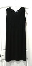 BLAIR BLACK SLEEVELESS DRESS / PLEATED BODICE / MID CALF LENGTH / KNIT