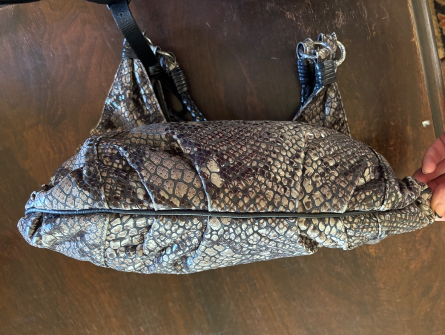 Brighton Vintage Python Print Leather Handbag - E… - image 7