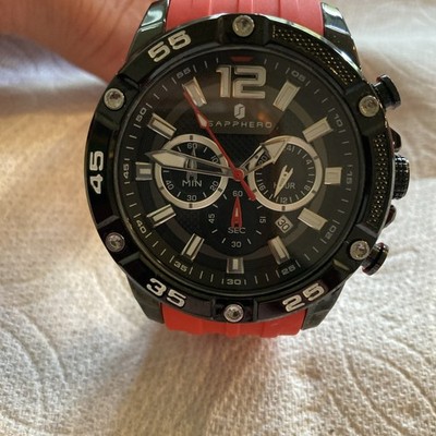 Sapphero Watch Generic Brand Model So1003m. Black Dial With Red Strip