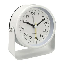 3.4" Small Analog Alarm Clock, Adjustable Angle Small Desk Clock, White