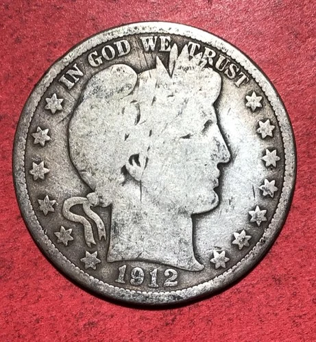 1912 US Barber SILVER Half Dollar "Philadelphia" Mint! good Details! Old US Coin