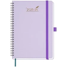  Weekly Planner 2025-2026 with 2 Medium 6" x 8.5" Lilac Softcover-Spiral Bound