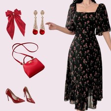 Women s Floral Maxi Dress with Puff Sleeves Square Neck, Elegant Ruffle...