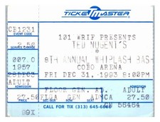 Ted Nugent Concert Ticket Stub December 31 1993 Detroit Michigan