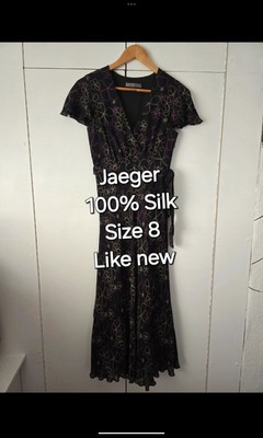 Jaeger Womens Long Dress 100% Silk Y2k Vibe Size 8 Mint Condition Floral Print