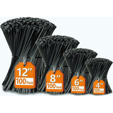 Zip Cable Ties Assorted Sizes 4  6  8  12   Heavy duty Nylon Black UV Resistant