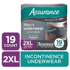 Assurance Men's Incontinence Underwear, XXL , Maximum Absorbency (19 Count)
