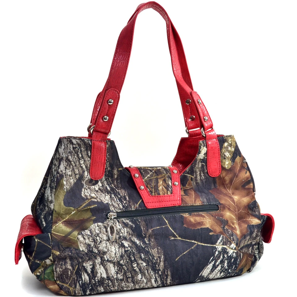 Bolsos de mano medianos para mujer Bolso de hombro de camuflaje con tachuelas Carteras de viaje informales Foto 2 de 4