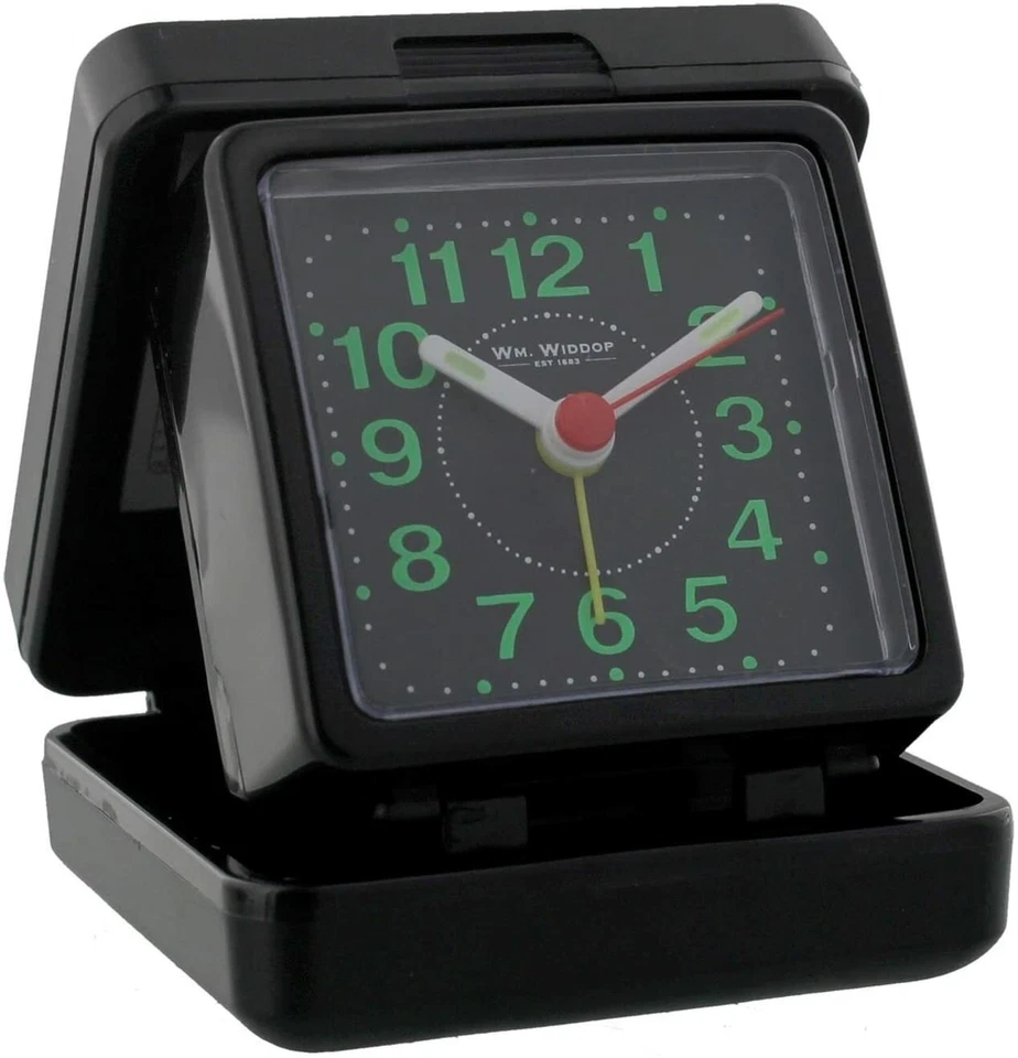 Widdop Black Quartz Travel Alarm Clock with Black Case - Holiday / Travelling
