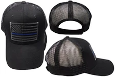 Black USA Police Thin Blue Line Low Profile Hat Baseball (Mesh Trucker Snapback)