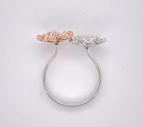 18K Rose/White Gold 1.28ct Pear & Round Cut Diamond Double Flower Cocktail Ring - 第 6/8 張圖片