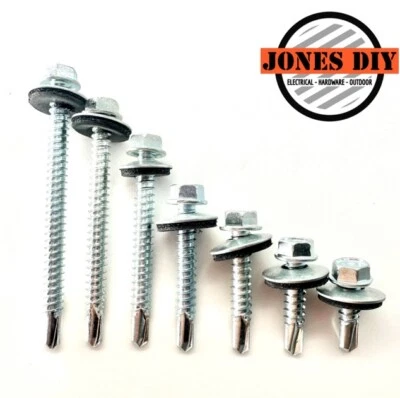 JONES DIY SELF DRILLING TEK SCREWS WITH EPDM SEALING WASHER ROOFING CLADDING SHEET SCREW