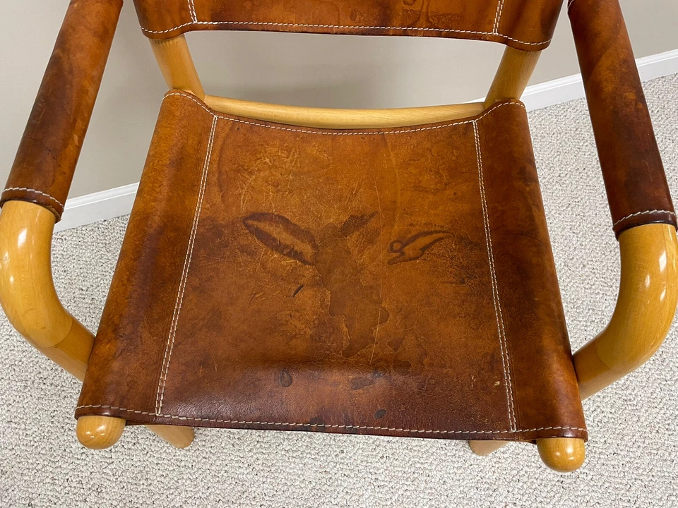 Silla de cuero marrón vintage escandinava Artek Safari madera de abedul Ben af Schulten Foto 2 de 4