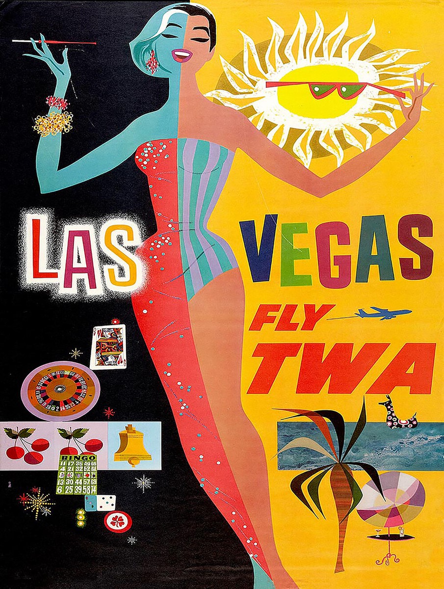 Poster Vintage TWA Las Vegas - Reproduction 70x100cm - Airlines