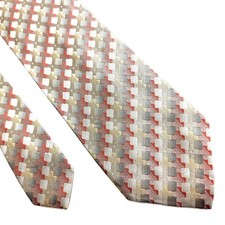 Van Heusen Brown Tan Red Woven Geometric Stain Resistant Silk Tie