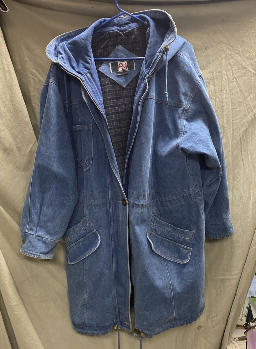 Andy Johns Womens Large Vintage Lined Hooded Long Denim Andy Johns Womens Large Vintage Lined Hooded Long Denim