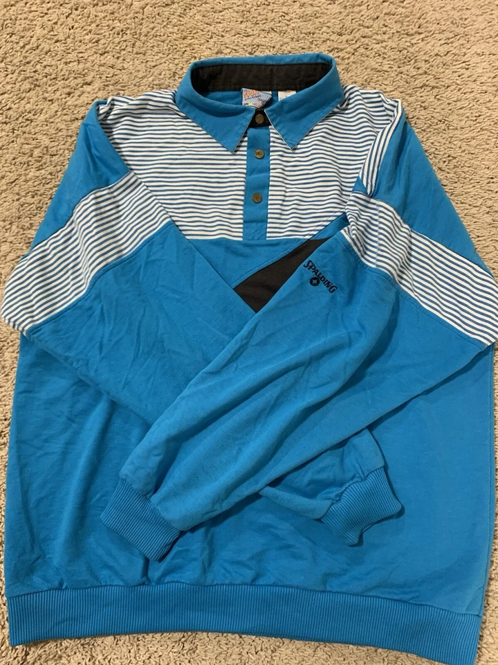 Vintage Spalding Shirt Mens Polo XL Blue And White 90’s Sport NBA Retro Splash - Image 3 of 4