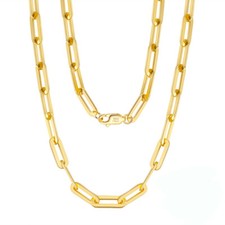 Italian Paperclip Chain Necklace for Women 12mm 14KT Gold Plated Sterling Sil...