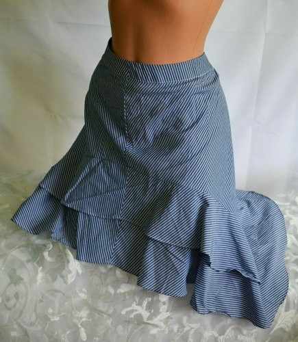 A NEW DAY (18) Skirt BLUE WHITE Stripe Zipper Ruffle Tier Lined MSRP $22.99 - Picture 8 of 11