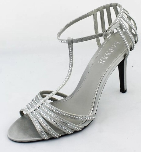 Ralph Lauren Adasia sandalo stiletto matrimonio grigio argento raso strass 9,5 nuovo - Foto 1 di 6