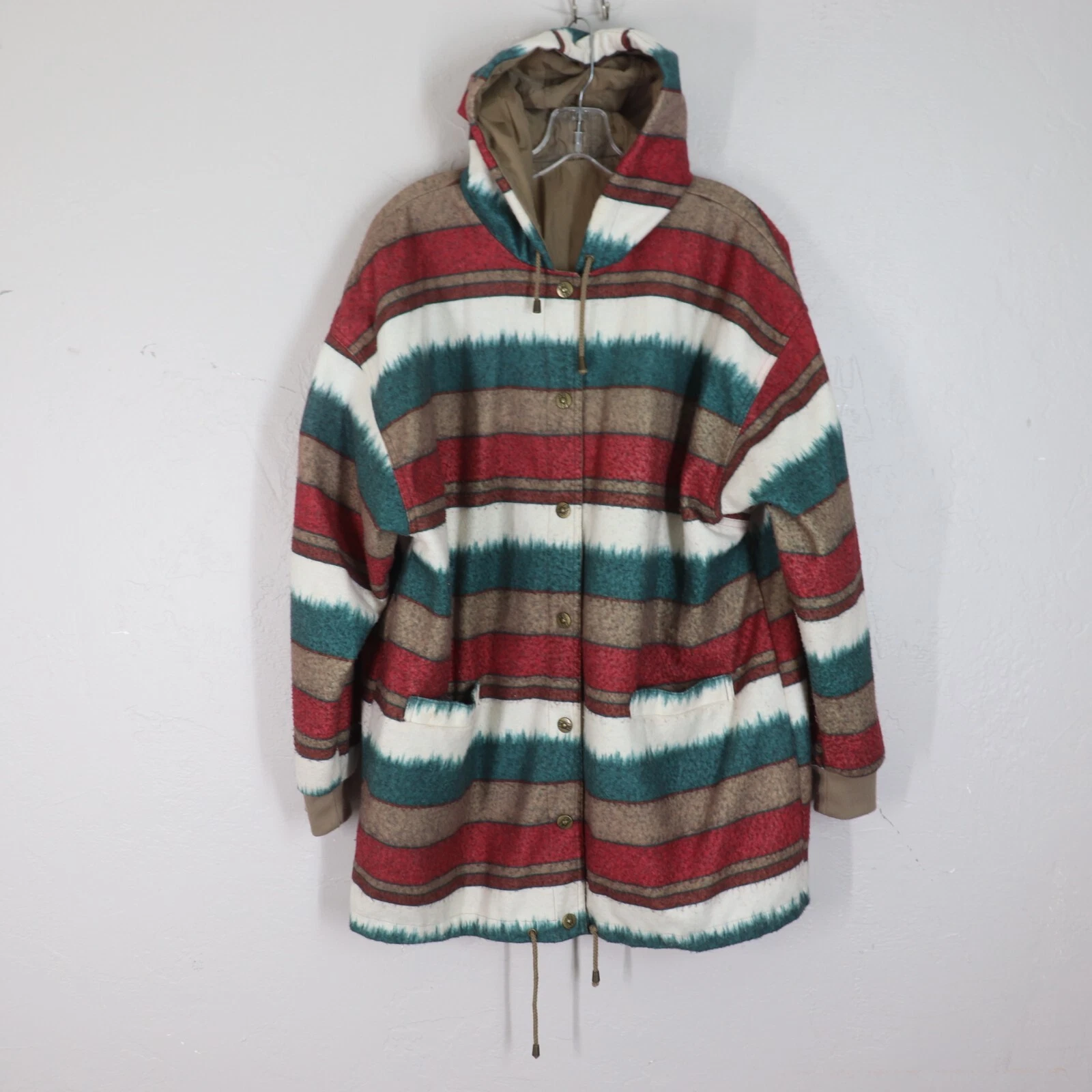 Vtg Current Seen Reversible Windbreaker Jacket Unisex Aztec Bronze Snap Hood