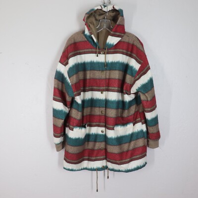 Vtg Current Seen Reversible Windbreaker Jacket Unisex Aztec Bronze Snap Hood