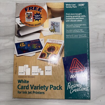 Avery #3200-White Card Variety Pack For Ink Jet Printers- NEW Sealed Box