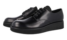 LUXURY PRADA DERBY BUSINESS SHOES 2EG336 BLACK LEATHER NEW US 10 EU 43 43,5